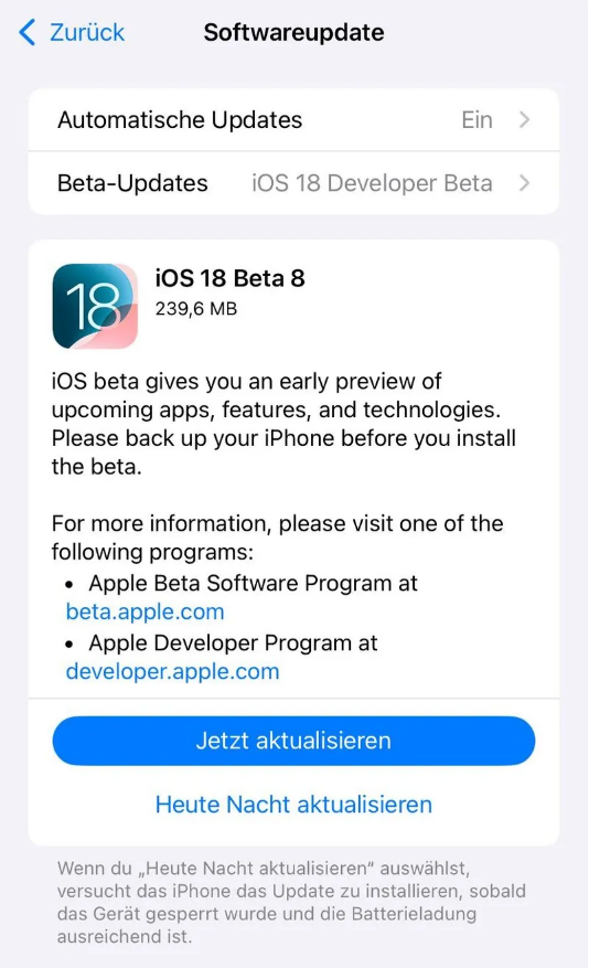 细河苹果手机维修分享苹果 iOS / iPadOS 18 开发者预览版 Beta 8 发布 